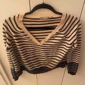 360 cashmere Black and Cream Striped Sweater